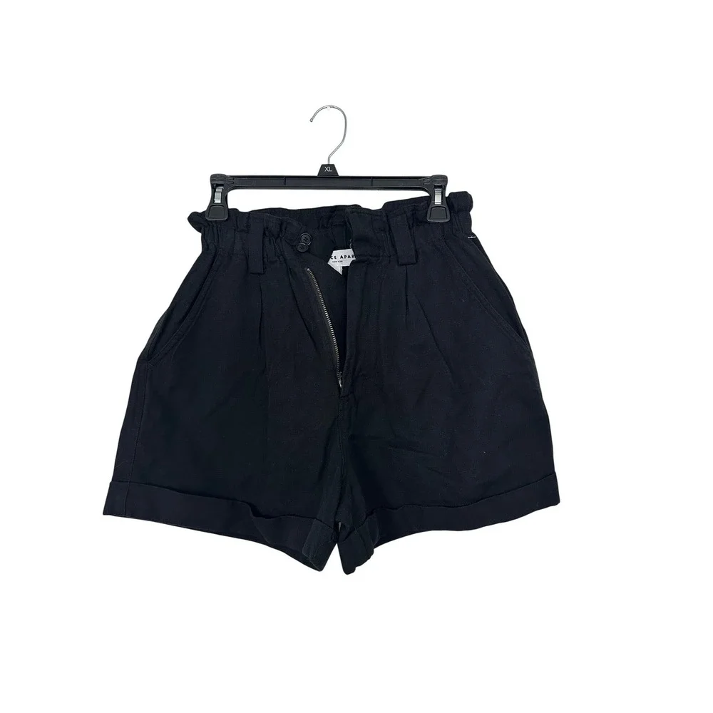 Apiece Apart Black Linen Organic Cotton Paperbag High‎ Waist Shorts XS